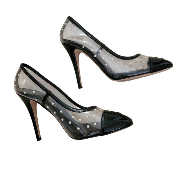 Chanel Cap Toe Paris Hamburg CC Logo PVC Pearl Pumps Black Patent 39.5 9 - Picture 7 of 11